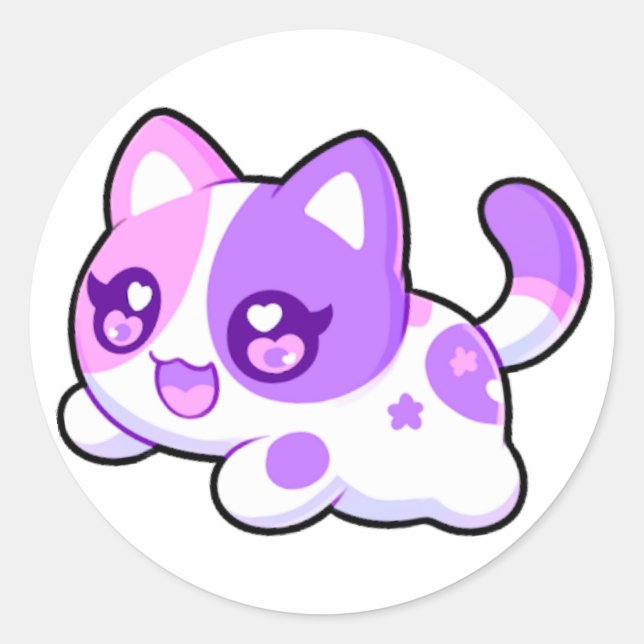 Pegatina Redonda Pegatinas Aphmau, Meemeows, Cute Cat, Purple Kawai (Anverso)
