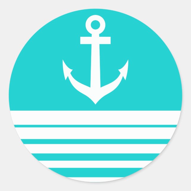 Pegatina Redonda Pegatinas azul turquesa con ancla de barco (Anverso)