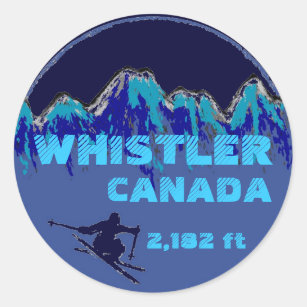 Pegatina Redonda Pegatinas azules del arte del esquí de Canadá de