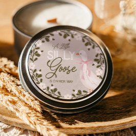 Pegatina Redonda Pegatinas Baby Shower de Chica de Bow Rosado y Sil