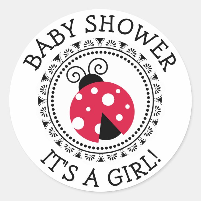 Pegatina Redonda Pegatinas Baby Shower de Red Ladybug Chica (Anverso)