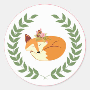 Pegatina Redonda Pegatinas Baby Shower del Chica Woodland Sleeping 