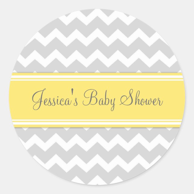 Pegatina Redonda Pegatinas Baby Shower Favor de la Chevron gris ama (Anverso)