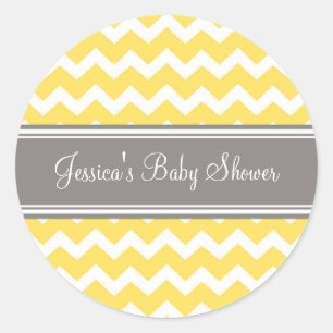 Pegatina Redonda Pegatinas Baby Shower Favor de la Chevron gris ama