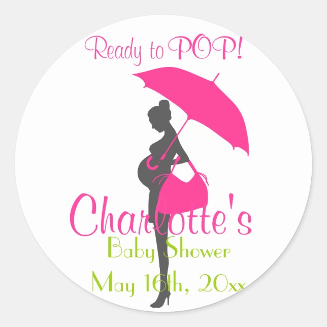 Pegatina Redonda Pegatinas Baby Shower Favor de Magenta Silhouette (Anverso)