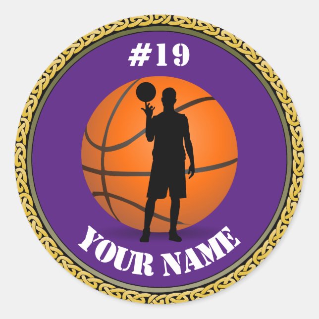 Pegatina Redonda Pegatinas Baloncesto Jugador - Añadir nombre y núm (Anverso)