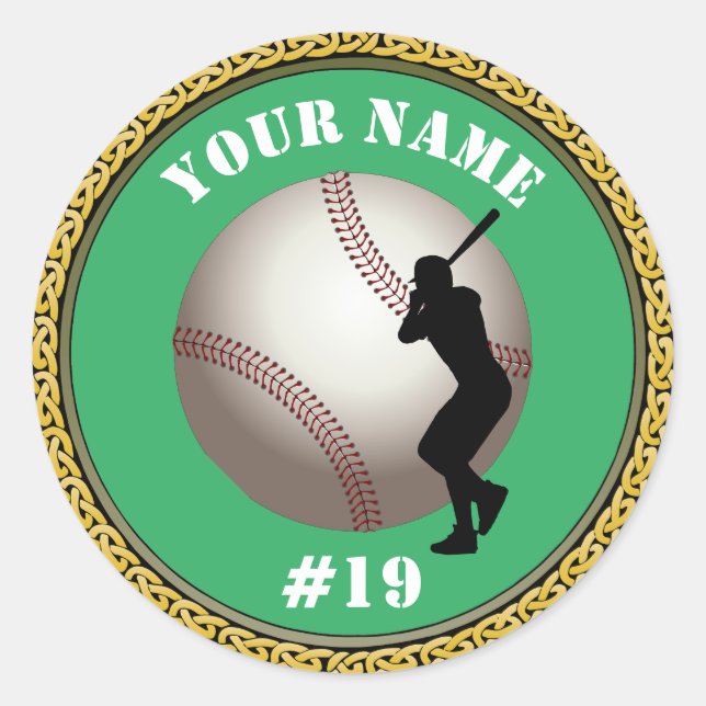 Pegatina Redonda Pegatinas Béisbol - Añadir nombre y número (Anverso)