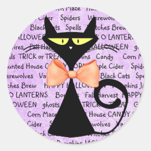 Pegatina Redonda Pegatinas Black Cat Purple Halloween
