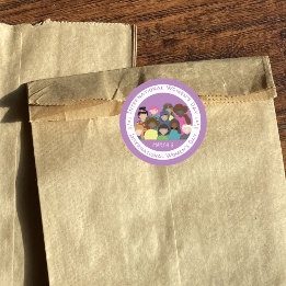 Pegatina Redonda Pegatinas blancos morados del Día Internacional de