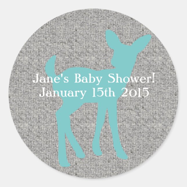 Pegatina Redonda Pegatinas Blue Baby Deer y Gray Burlap (Anverso)