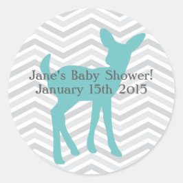 Pegatina Redonda Pegatinas Blue Baby Deer y Gray Chevron