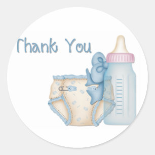 Pegatina Redonda Pegatinas Blue Baby Diaper y Botellas