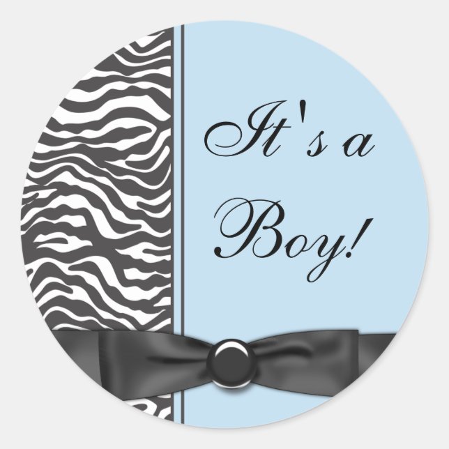 Pegatina Redonda Pegatinas Blue Zebra Baby Boy Shower (Anverso)
