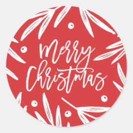 Pegatina Redonda Pegatinas botánicas modernas de Navidad - Rojo