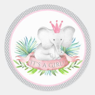Pegatina Redonda Pegatinas chica Elephant Baby Shower