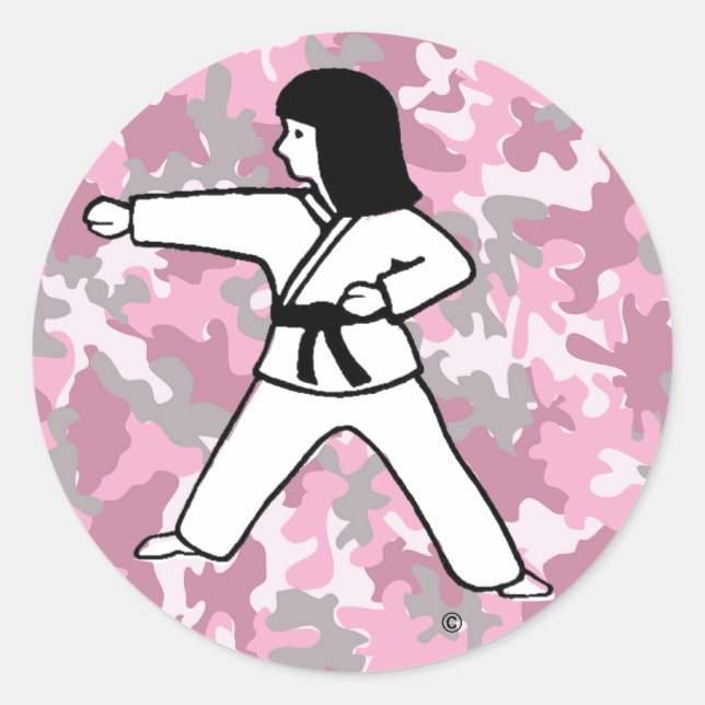 Pegatina Redonda Pegatinas Chicas de artes marciales de Camo Rosa (Anverso)