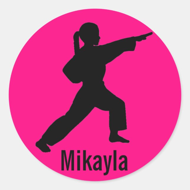 Pegatina Redonda Pegatinas Chicas Mikayla rosado de Karate (Anverso)