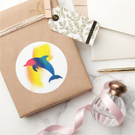 Pegatina Redonda Pegatinas coloridos de Silueta de Delfín Paint Spr