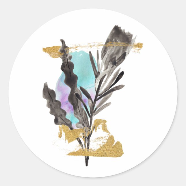 Pegatina Redonda Pegatinas con flor Protea y elemento dorado (Anverso)