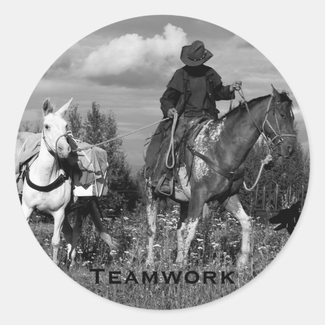 Pegatina Redonda Pegatinas Cowboy Horse&Mule (Anverso)