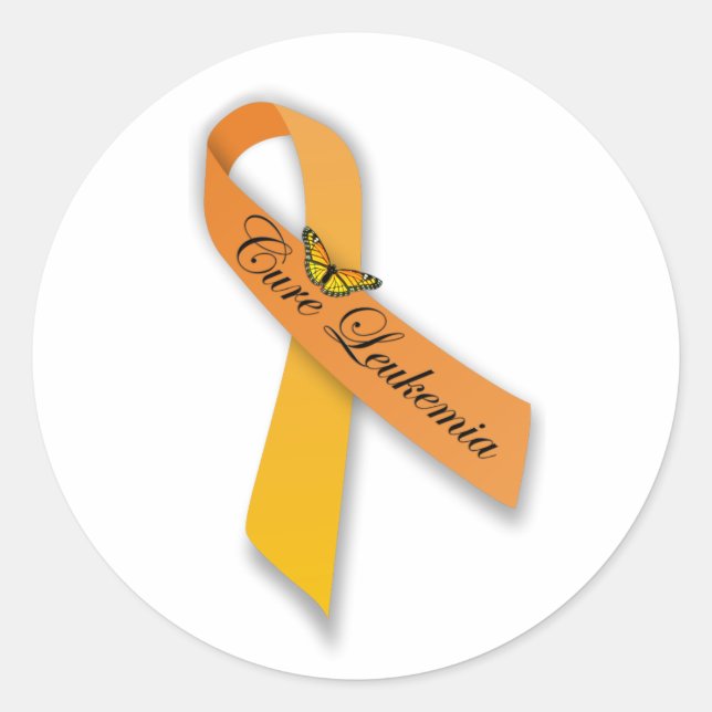 Pegatina Redonda Pegatinas Cure Leukemia Naranja Ribbon (Anverso)