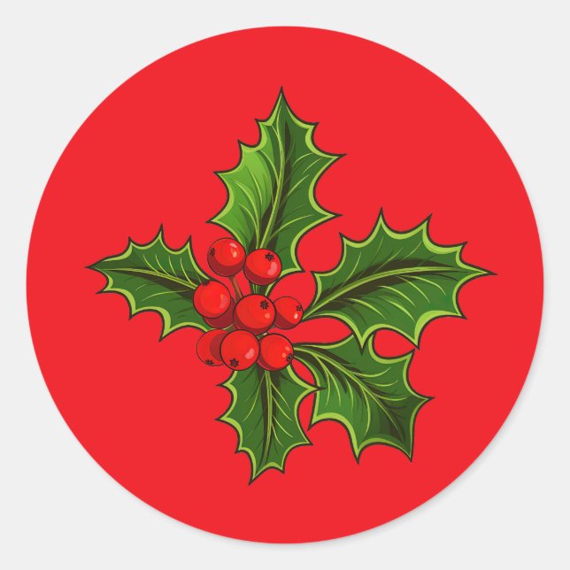 Pegatina Redonda Pegatinas de acebo (Anverso)