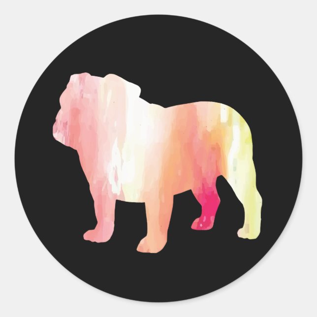 Pegatina Redonda Pegatinas de acuarela de bulldog (Anverso)