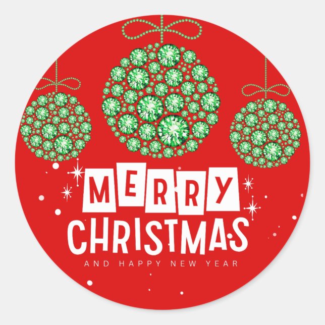 Pegatina Redonda Pegatinas de adornos navideños rojas y verdes (Anverso)