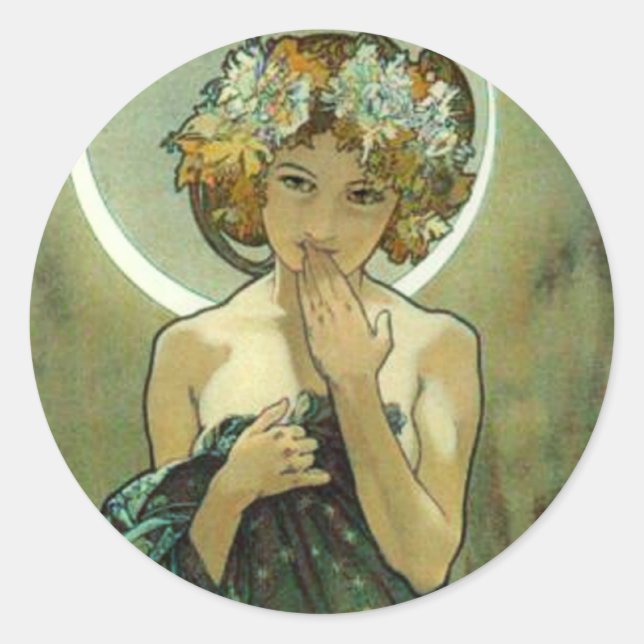 Pegatina Redonda Pegatinas de Alphonse Mucha Clair De Lune (Anverso)
