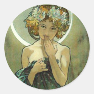 Pegatina Redonda Pegatinas de Alphonse Mucha Clair De Lune