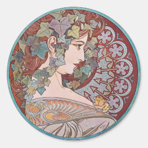 Pegatina Redonda Pegatinas de Alphonse Mucha Ivy Art Nouveau