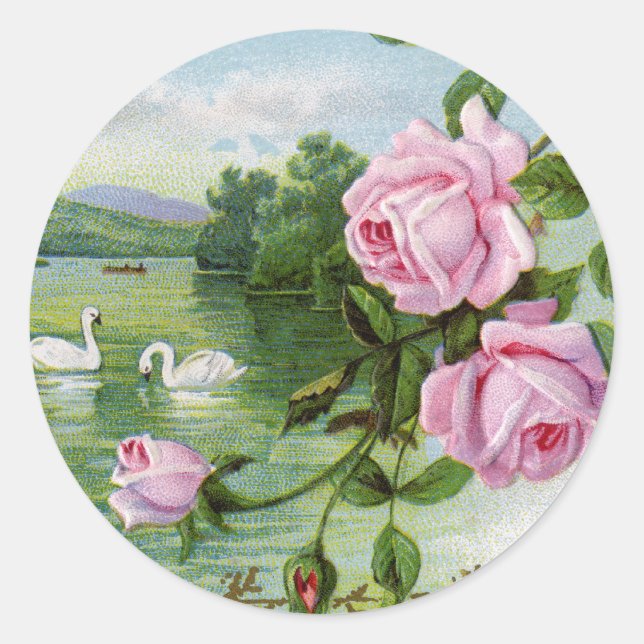 Pegatina Redonda Pegatinas de amor vintage - Cisnes (Anverso)