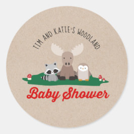 Pegatina Redonda Pegatinas de Animales de Woodland Lumberjack Baby 