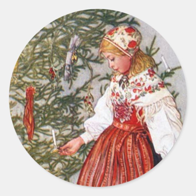 Pegatina Redonda Pegatinas de Árbol de Navidad Carl Larsson (Anverso)