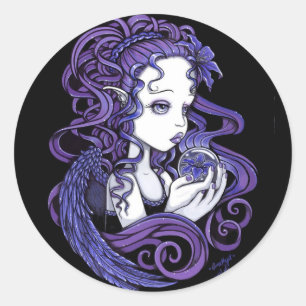 Pegatina Redonda Pegatinas de arte "Amethyst" Crystal Ball Angel