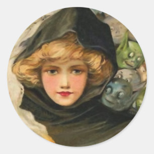 Pegatina Redonda Pegatinas de arte de Goblins Peeking Vintage Hallo