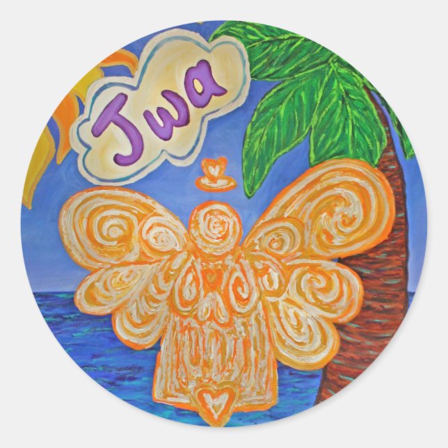 Pegatina Redonda Pegatinas de arte del Ángel del Caribe criollo (Anverso)