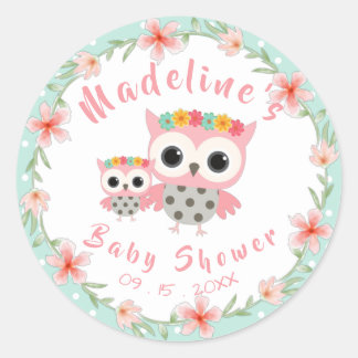 Pegatina Redonda Pegatinas de Baby Shower Boho Owl