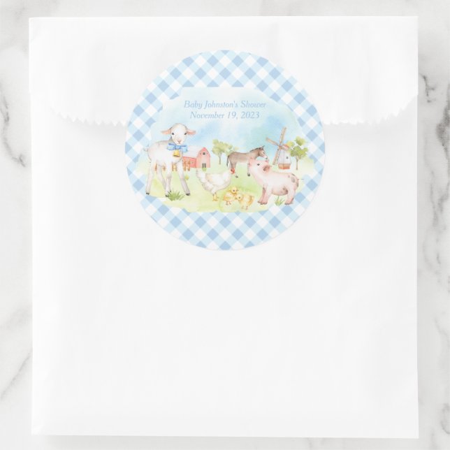 Pegatina Redonda Pegatinas de Baby Shower de animales de granja por (Bolso)