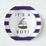 Pegatina Redonda Pegatinas de Baby Shower de barcos náuticos - ¡Es<br><div class="desc">Pegatinas de Baby Shower de barcos náuticos - ¡Es un chico!</div>