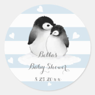 Pegatina Redonda Pegatinas de Baby Shower de Blue Penguin