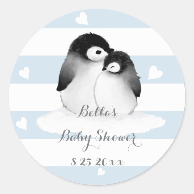 Pegatina Redonda Pegatinas de Baby Shower de Blue Penguin (Anverso)
