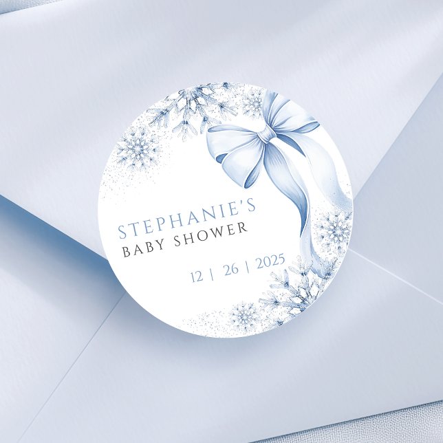 Pegatina Redonda Pegatinas de Baby Shower de Blue Snowflake (Subido por el creador)