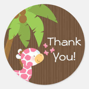 Pegatina Redonda Pegatinas de Baby Shower de Cute Safari Giraffe Ch