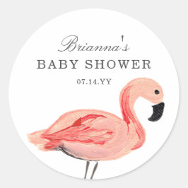 Pegatina Redonda Pegatinas de Baby Shower de Flamingo