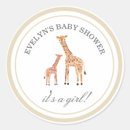 Pegatina Redonda Pegatinas de Baby Shower de Giraffe