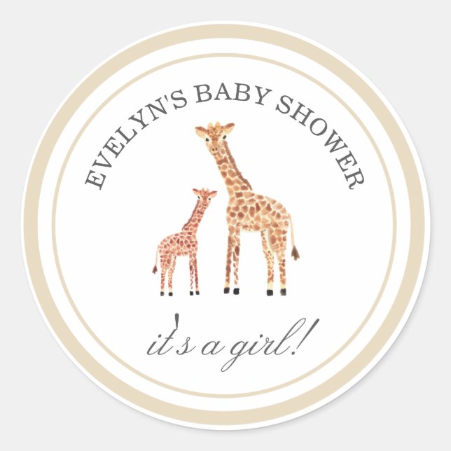 Pegatina Redonda Pegatinas de Baby Shower de Giraffe (Anverso)