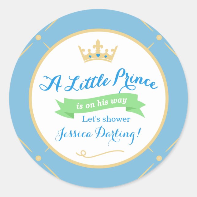 Pegatina Redonda Pegatinas de Baby Shower de Little Prince | Azul + (Anverso)