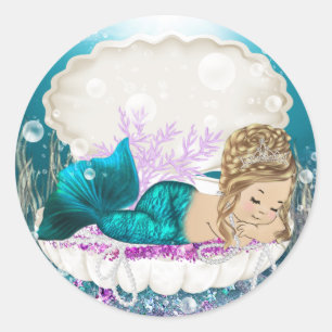 Pegatina Redonda Pegatinas de Baby Shower de Mermaid Chica