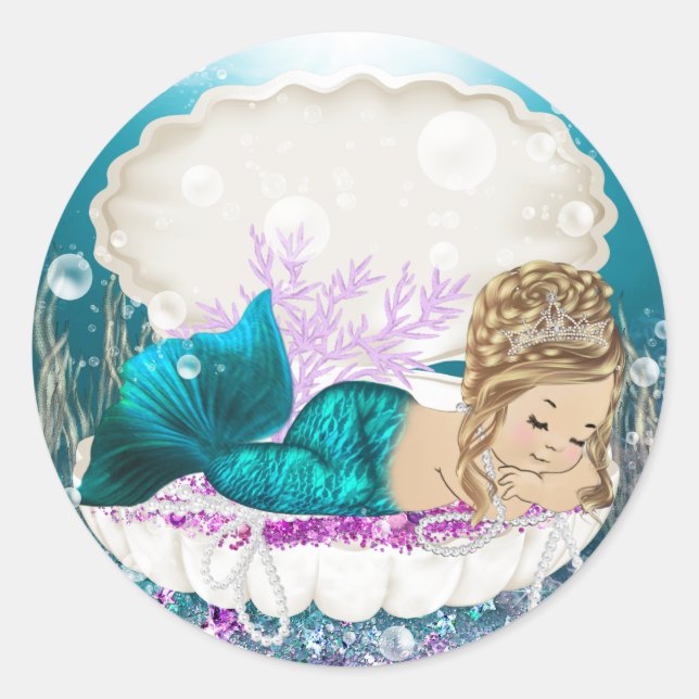 Pegatina Redonda Pegatinas de Baby Shower de Mermaid Chica (Anverso)